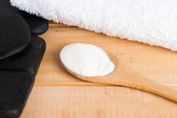 Hydrolyzed collagen protein on wooden table