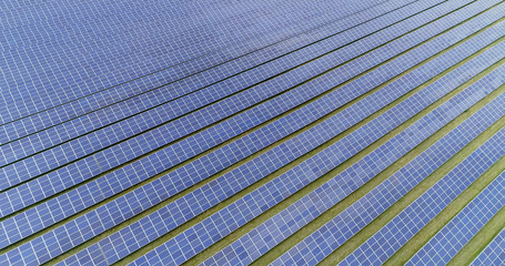 champs de panneaux solaire dans une ferme solaire