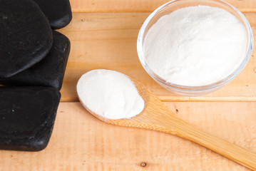 Hydrolyzed collagen protein on wooden table