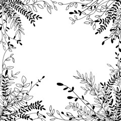 Frame with plants. Hand drawn vector graphic elements. Sprigs and branches.