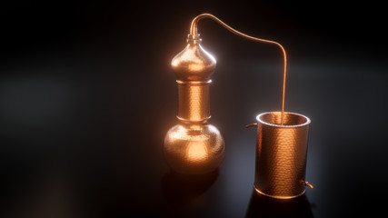 Copper alembic distiller 3d illustration