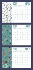 Vector of 2019 new year calendar sheet with forest A4 size