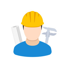 Architect. Man in a hardhat with tools