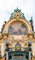Fototapeta na wymiar Municipal House - Art Nouveau historical building at Republic Square, Namesti republicky, in Prague, Czech Republic.