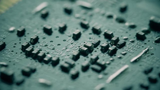 Close-up shot of multiple computer circuit board components