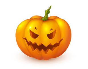 Orange cartoon style jack face vector pumpkin. Halloween decoration element.
