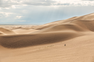 Fototapeta na wymiar Man hiking up a dune