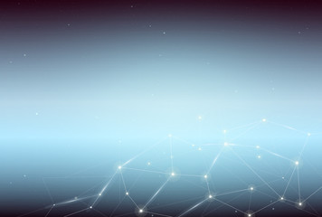 Vector illustration of Abstract blue Space Background with Connecting Lighting Dots and Lines.
