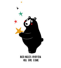 Lovely Black Bear Holding Star.