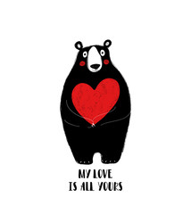 Cute Bear Holding Big Heart.