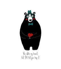 Cute Bear Holding Small Heart.