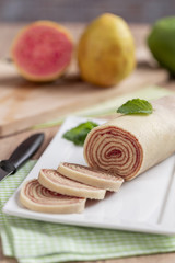 Bolo de rolo (swiss roll, roll cake) typical Brazilian dessert.