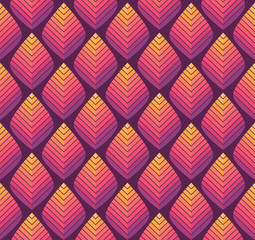 Classic Leaves Art Deco Seamless Pattern. Geometric Leaf Stylish Texture. Abstract Feather Retro Vector Texture.