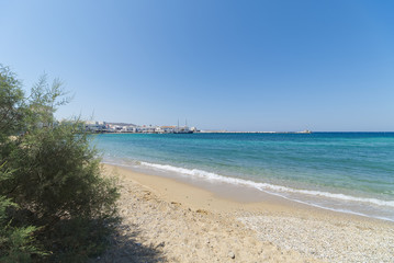 Chora village ( Beach and harbor ) - Mykonos Cyclades island - Aegean sea - Greece