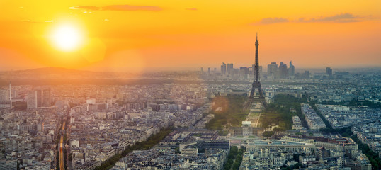 Naklejka premium The eifel tower in Paris aerial panorama