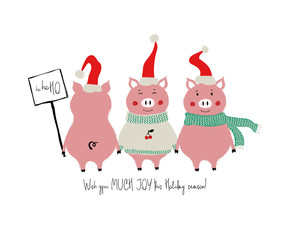 Funny Christmas Card With Pigs.