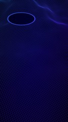 Abstract landscape on a blue background. Cyberspace grid. Mockup. Hi-tech network, technology. Vertical image orientation. 3D illustration