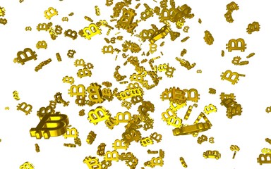 Digital currency symbol Bitcoin on a white background. Fall of bitcoin. Cryptocurrency graph on virtual screen. Business, Finance and technology concept. 3D illustration