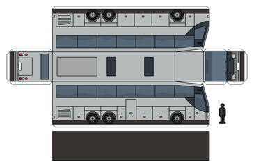 The simple vector paper model of a silver long touristic bus