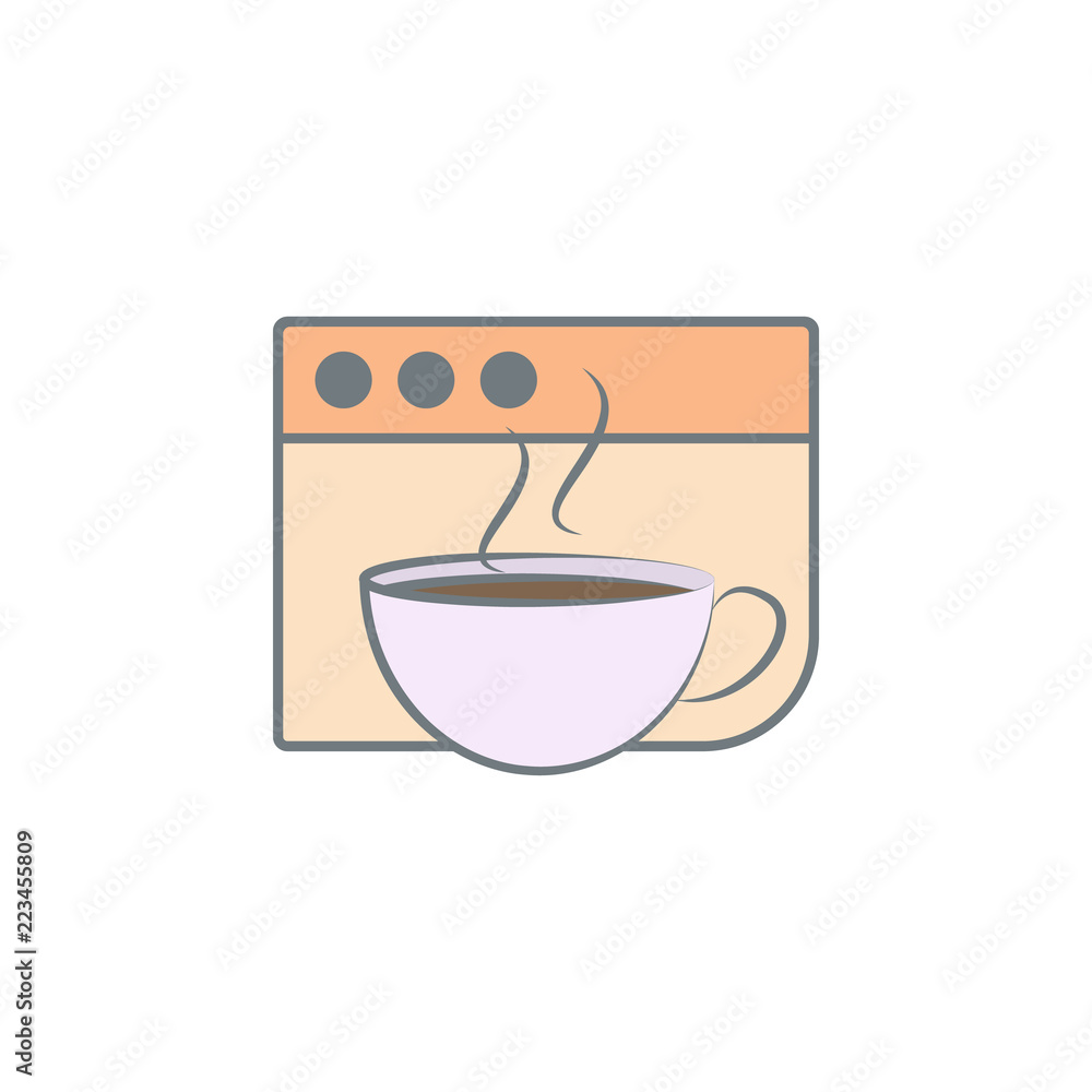Poster cup of coffee in browser colored icon. element of colored coffee icon for mobile concept and web app