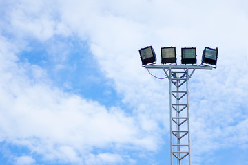 Spotlight Tower of stadium on sky with copy space.
