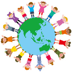 
子供　地球　グローバル　万歳