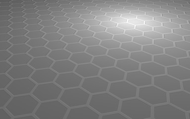 Honeycomb on a gray background. Perspective view on polygon look like honeycomb. Extruded, bump cell. Isometric geometry. 3D illustration
