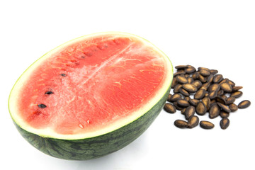 detailed closeup of watermelon, seed  and texture background