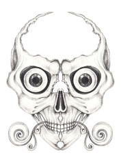 Art Surreal Skull Tattoo.Hand pencil drawing on paper.