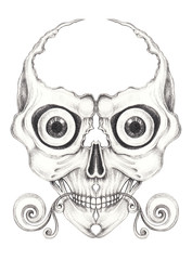 Art Surreal Skull Tattoo.Hand pencil drawing on paper.