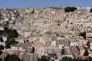 European Capital of Culture in 2019 year, panoramic view on ancient city of Matera, capital of Basilicata, Southern Italy in early morning