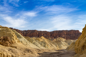 Hiking in Golden Canyon with Red Cathedral in the Background, Death Valley