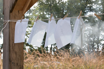 Photosensitive paper drying on a line
