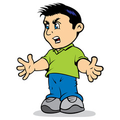 Illustration mascot dany, low height person, expression of nervous, angry. Ideal for training and institutional information