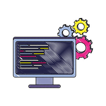 grated industry gear and computer with code program
