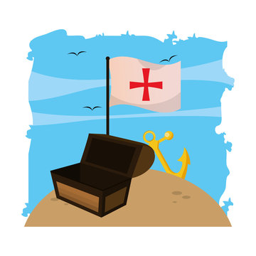 wooden chest box with flag cross and anchor