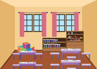 Interior of kindergarten classroom