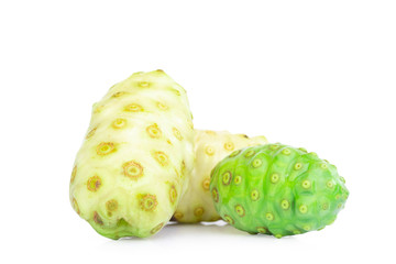 Noni or Morinda Citrifolia fruits isolated on white background