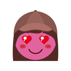 cartoon head woman in love kawaii character