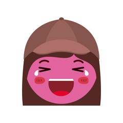 cartoon woman happy head kawaii character