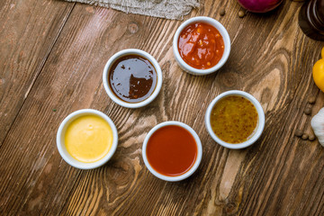 assorted sauces top view