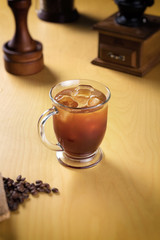 ice coffee on a wooden table