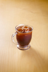 ice coffee on a wooden table