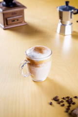 ice cappuccino on the wooden table