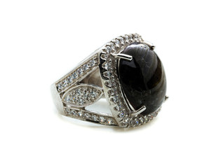 beautiful black jasper ring  on white background