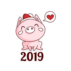 Creative postcard for New 2019 Year with cute pig. Happy New Year. Chinese symbol of the 2019 year. Excellent festive gift card.