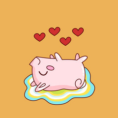 Vector illustration of cute pig cartoon isolated on yellow background