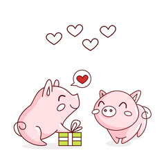 Two cute pigs. Funny vector illustration for Valentines Day