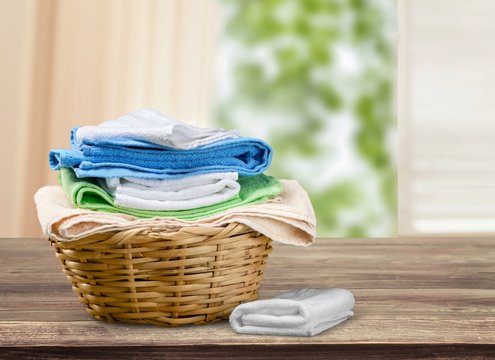 Laundry Basket with colorful towels