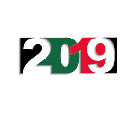 2019 Happy New Year greeting card. Vector design template.